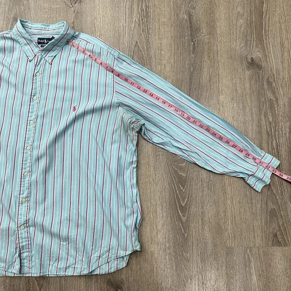 Ralph Lauren Shirt Men's 3XB Big Blue Pink Striped RL Classic Fit Pony Shirt - Picture 8 of 12